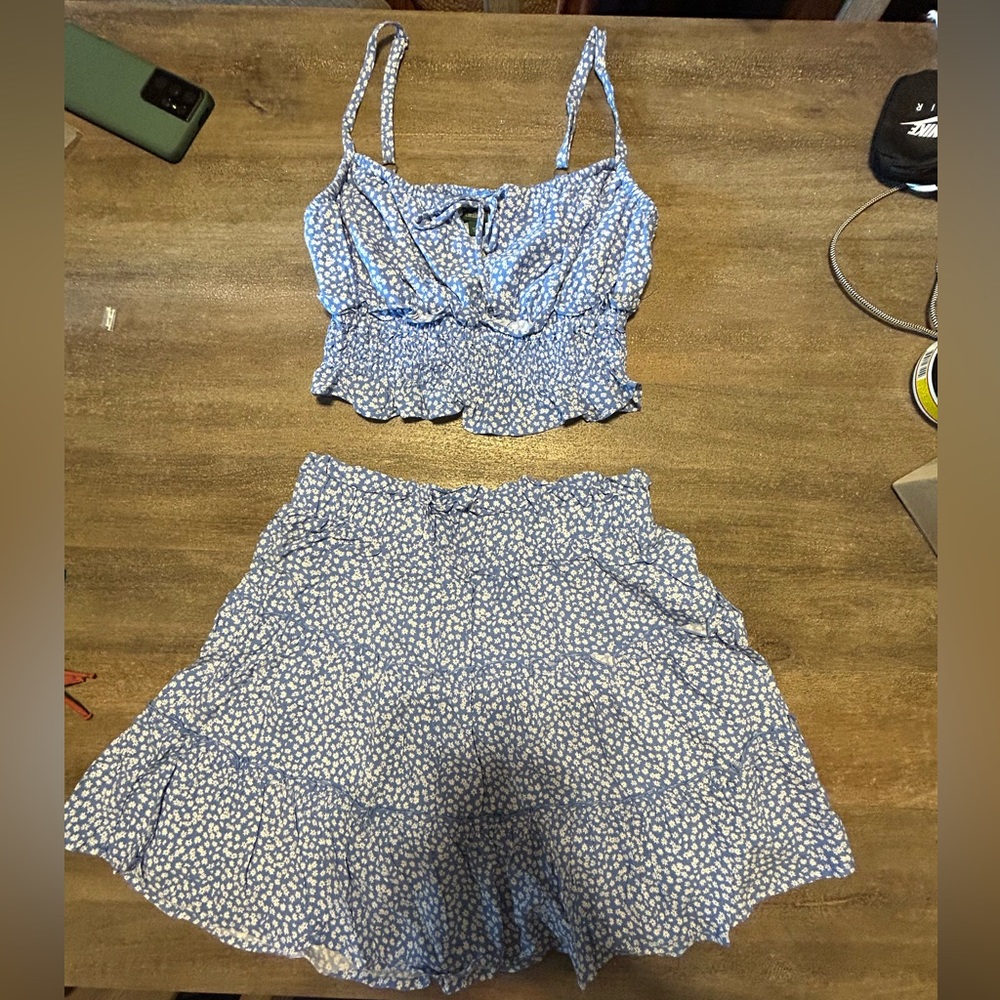 Blue and white skirt set